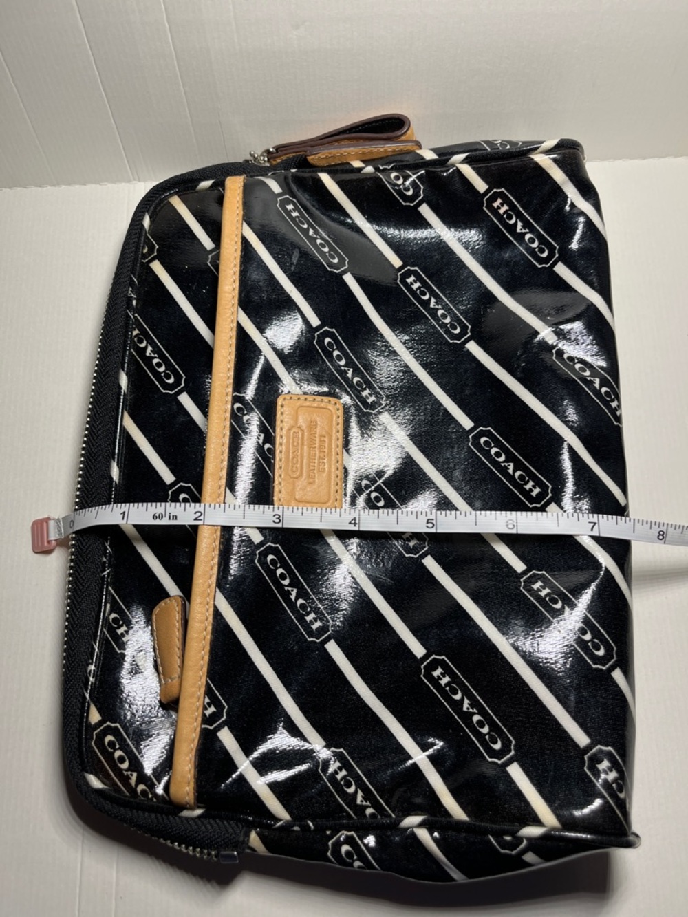 Coach Black Patent Logo Pouch with Tan Accent - Picture 10 of 10